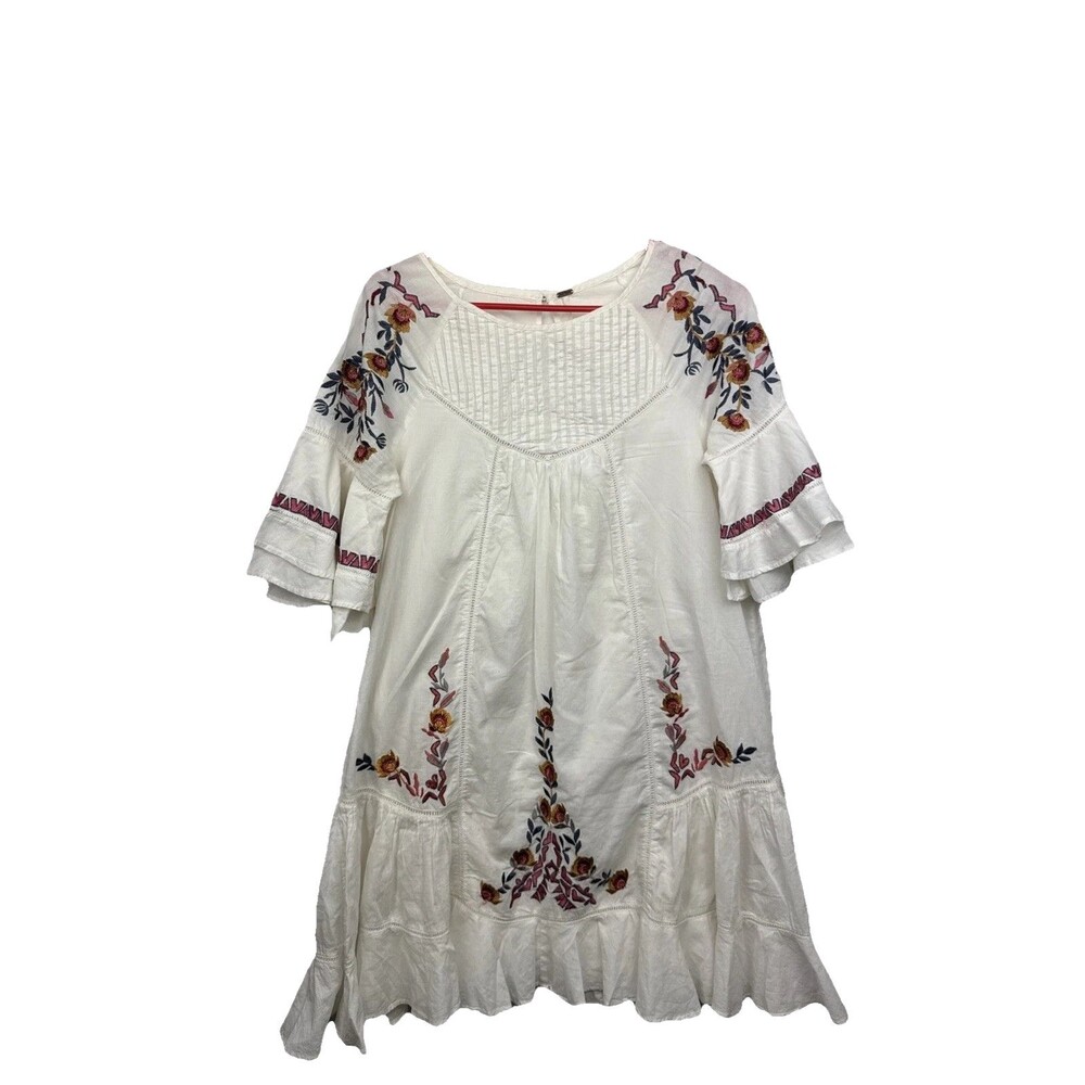 Free People Pavlo Babydoll Sz S White 100% Cotton Floral - Picture 3 of 16